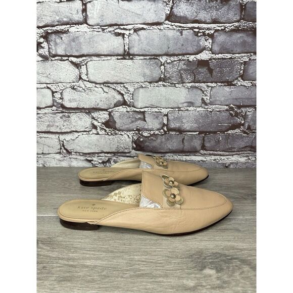 Kate Spade Nude Pink Leather Floral Accent Pointed Mules Shoes Women 8M US/39EU - Picture 10 of 16